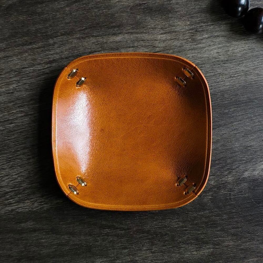 Handmade Leather Catchall Tray for Jewelry & Keys Small Items